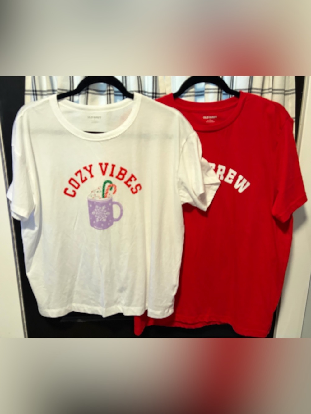 Old Navy Holiday Graphic Tee Bundle White 'Cozy Vibes’ & Jolly Crew Size L.